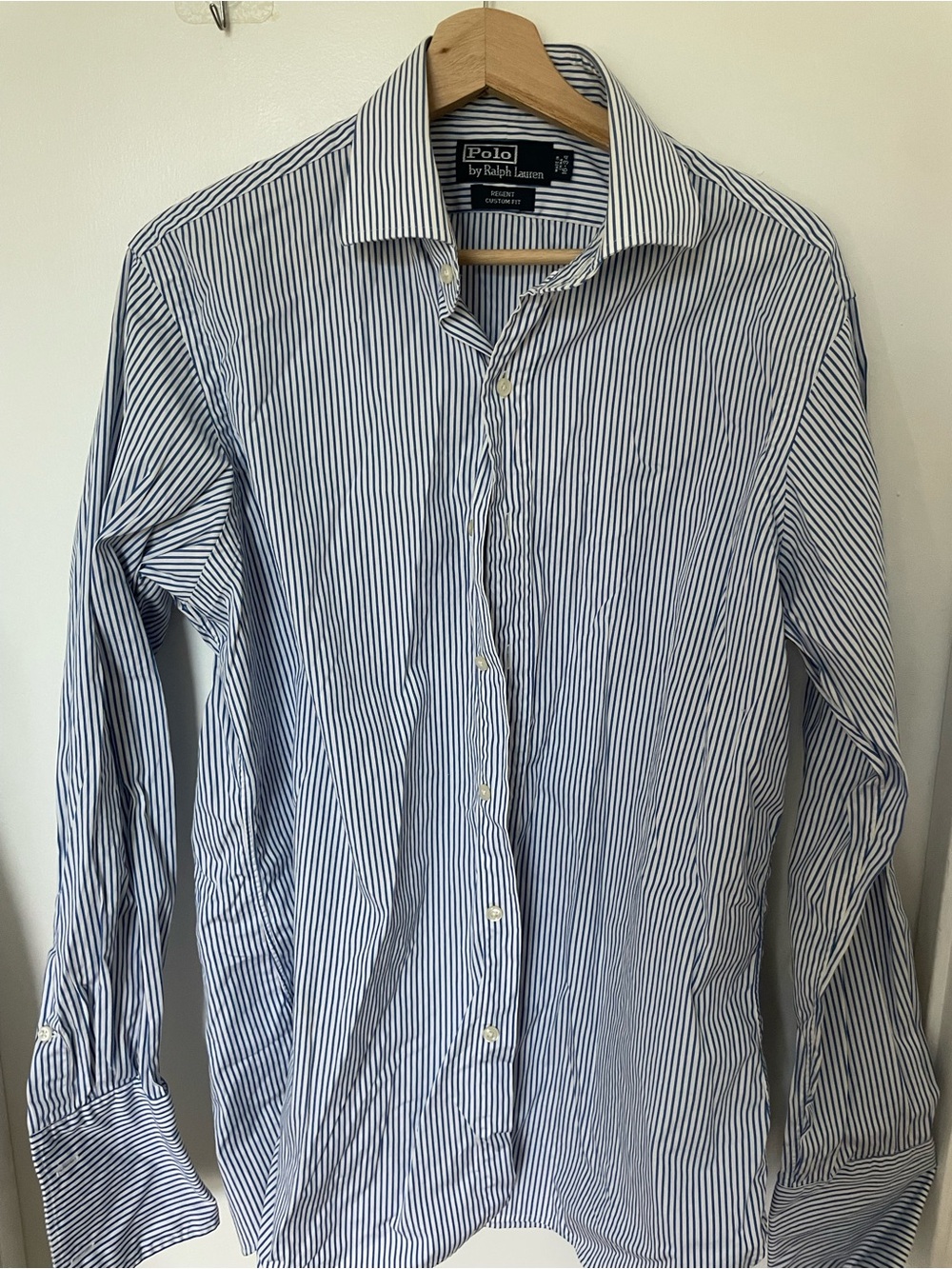 Ralph Lauren Men's Blue and White Pinstripe Dress Shirt